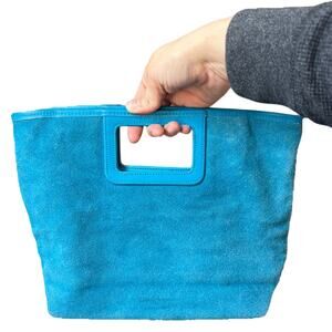 Blue Suede Handbag- clutch- leather- boho- color pop - western